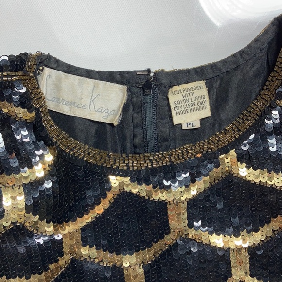 Lawrence Kazar VTG Black & Gold Sequin Cocktail Dress - Picture 4 of 5